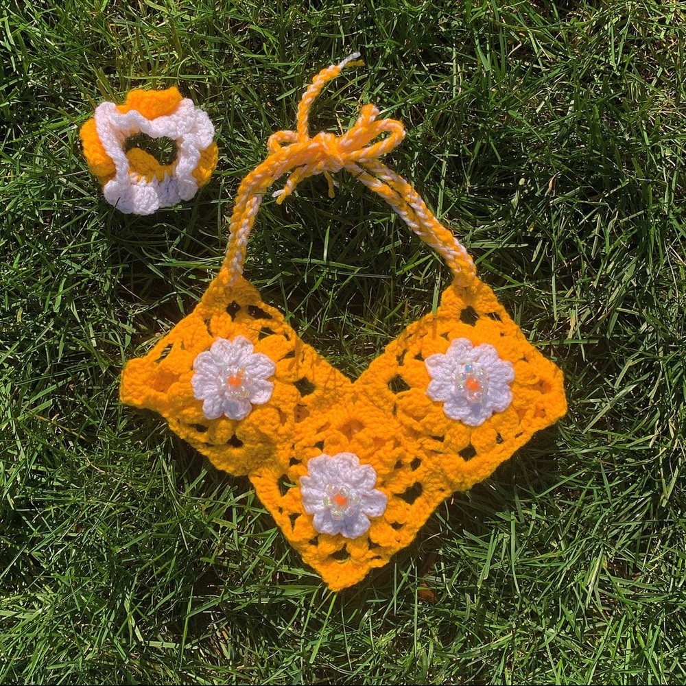 Triangle Halter Backless Crochet Crop Top